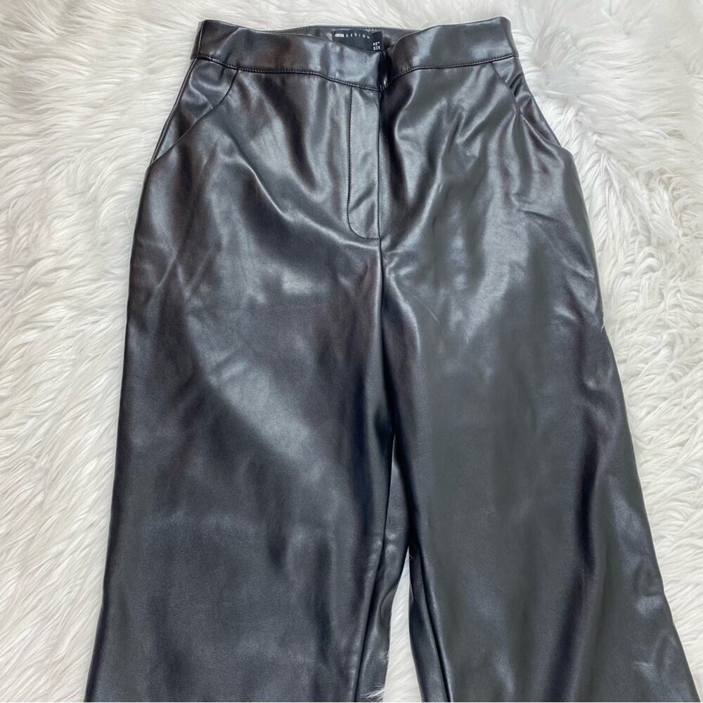 asos Design‎ Women's Faux Leather Pants Black Size 6 Straight Leg High Waisted